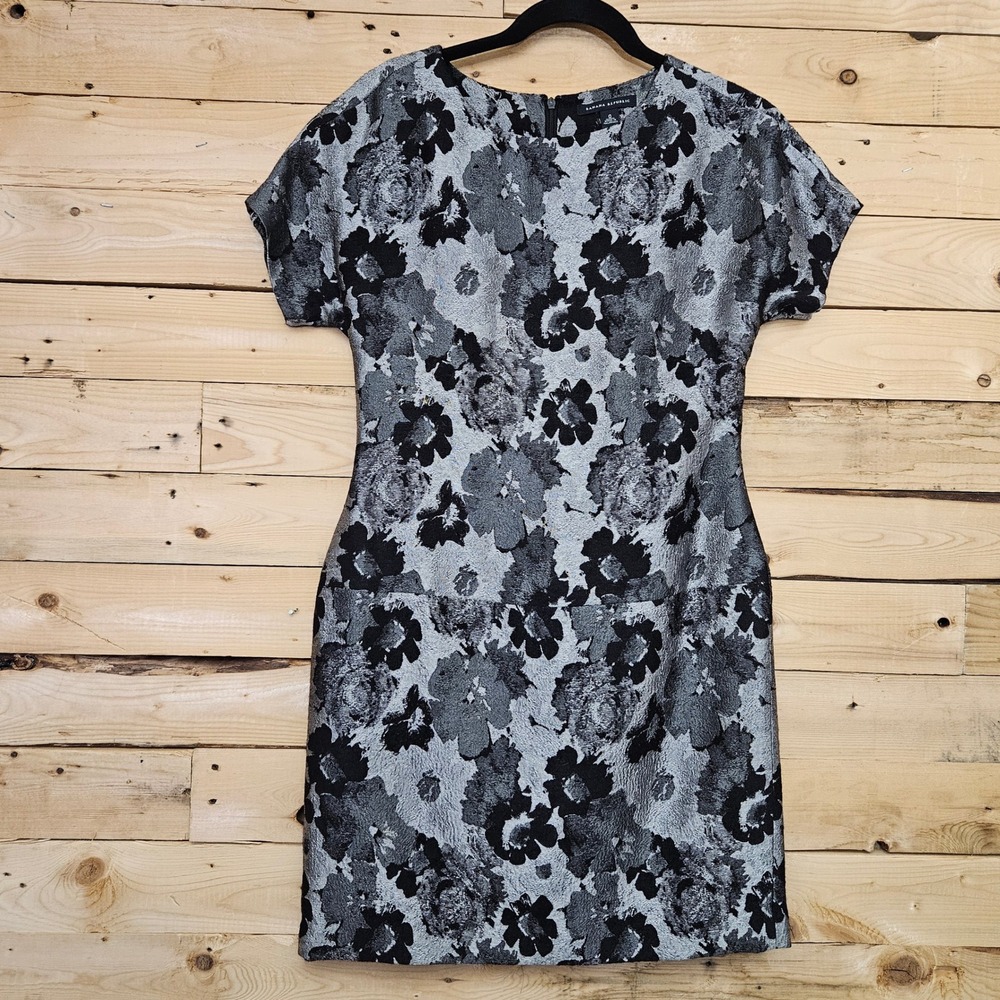 Banana Republic Silver Black Floral Wool Jacquard Sheath Dress 0